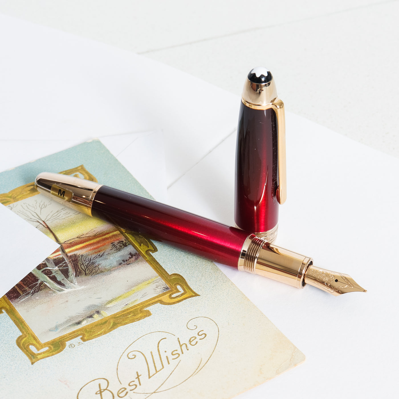 Montblanc Meisterstück Calligraphy Solitaire Burgundy Lacquer Fountain Pen