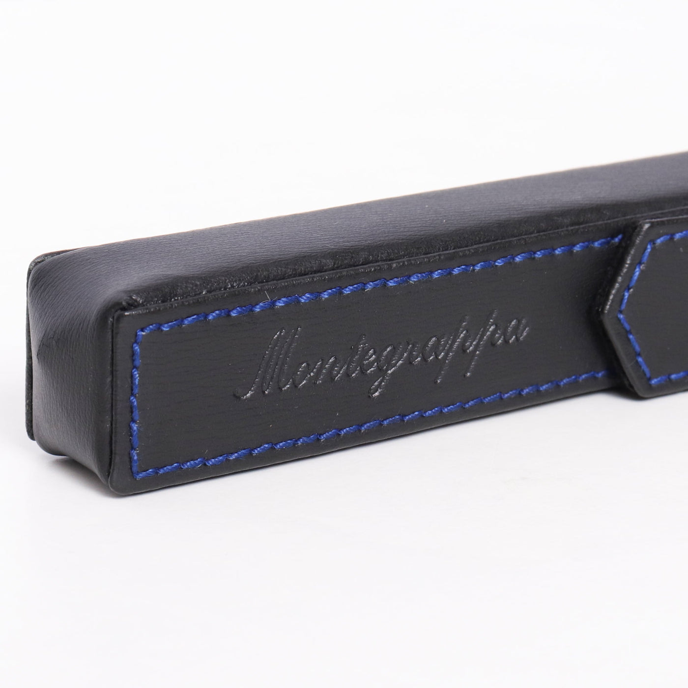 Montegrappa Black Leather with Blue Stitching One Pen Case Preowned Logo