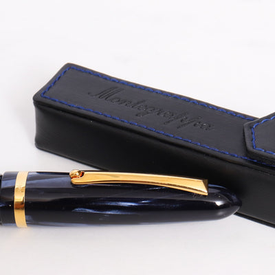 Montegrappa Black Leather with Blue Stitching One Pen Case Preowned Vibrant