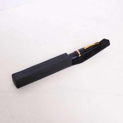 Montegrappa Black Leather with Blue Stitching One Pen Case Preowned With Pen Inside