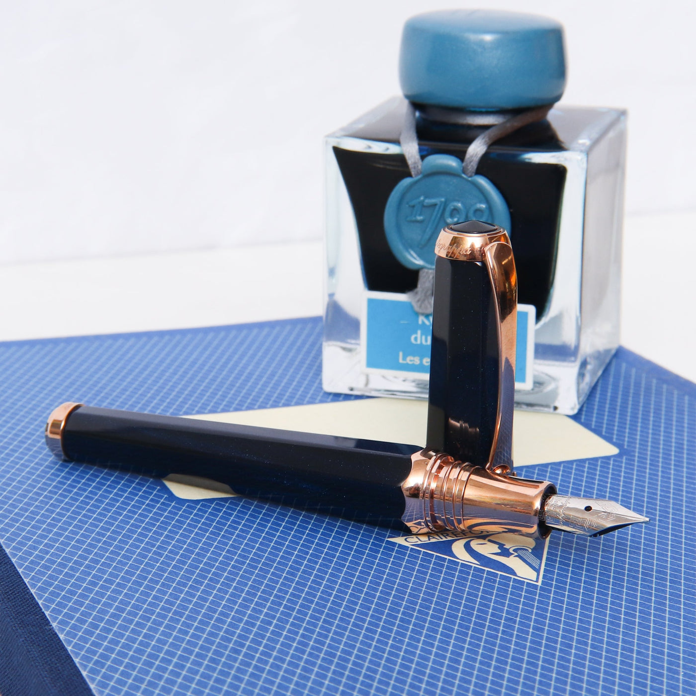 Montegrappa Piccola Navy Blue & Rose Gold Fountain Pen - Preowned Uncapped