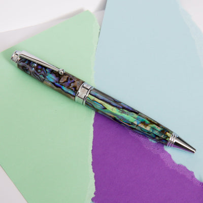 Monteverde-Invincia-Deluxe-Abalone-&-Chrome-Ballpoint-Pen-Iridescent-Nacre-Layer-Of-Abalone-Shell