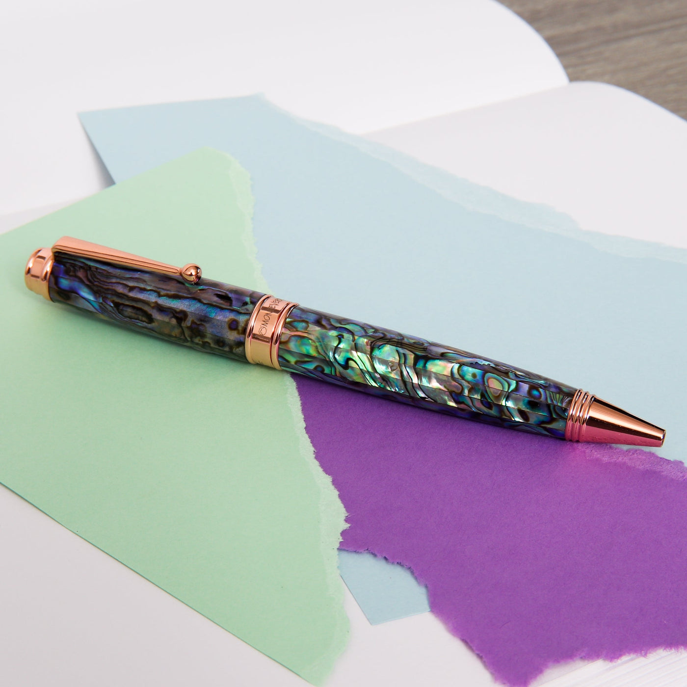 Monteverde-Invincia-Deluxe-Abalone-&-Rose-Gold-Ballpoint-Pen-Barrel-Made-Of-New-Zealand-Iridescent-Nacre-Layer-Of-Abalone-Shell