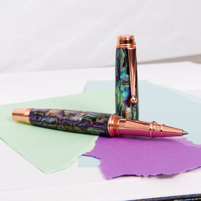 Monteverde-Invincia-Deluxe-Abalone-&-Rose-Gold-Rollerball-Pen-Iridescent-Abalone-Shell
