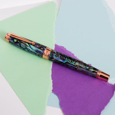 Monteverde-Invincia-Deluxe-Abalone-&-Rose-Gold-Rollerball-Pen-New-Zealand-Shell-Barrel
