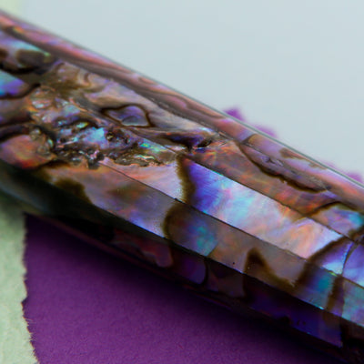Monteverde-Invincia-Deluxe-Abalone-&-Rose-Gold-Rollerball-Pen-Swirl-Of-Colors-Deep-Cobalt-Blue-Peacock-Green-Pruple-Cream-Pink