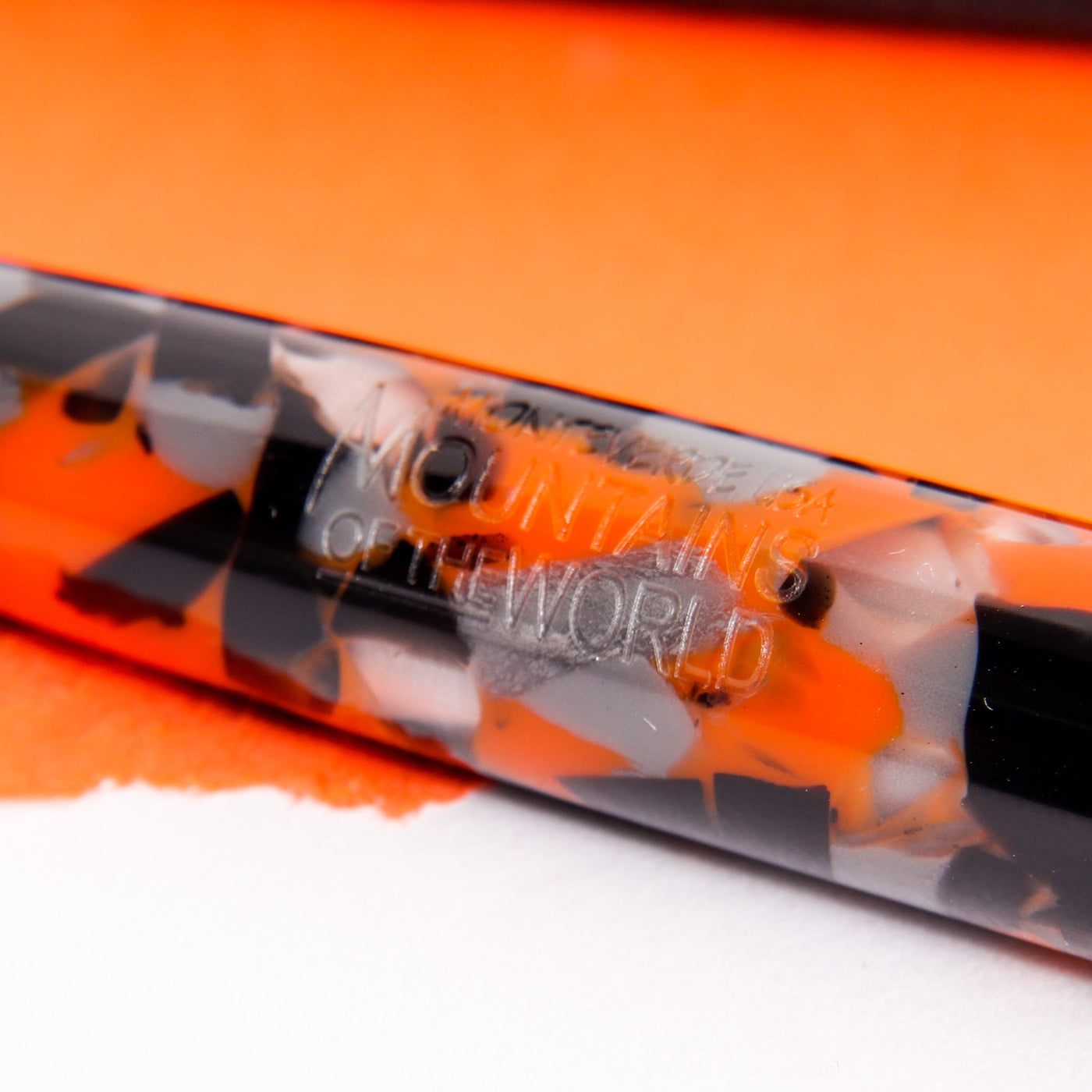 Monteverde Mountains of the World Orange Fountain Pen Engraved Details