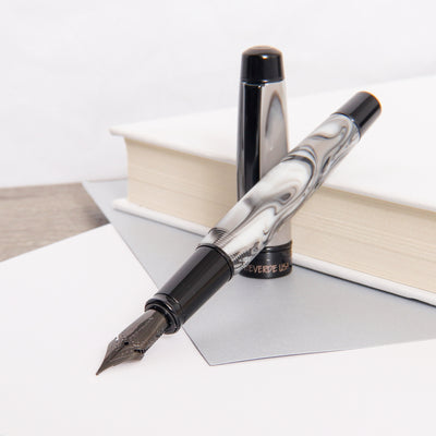 Monteverde Prima Grey Swirl Fountain Pen Black Grey And White