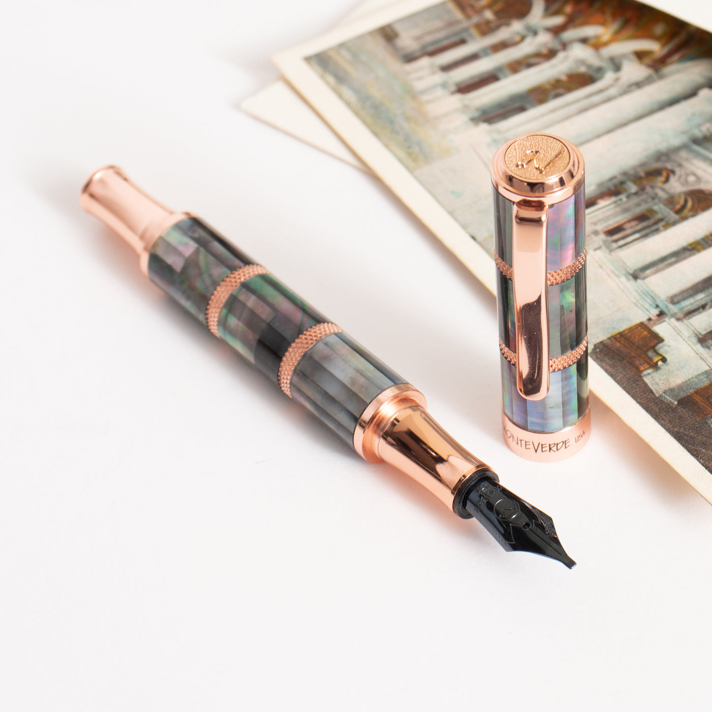 Monteverde Regatta Black Mother of Pearl Rose Gold Fountain Pen
