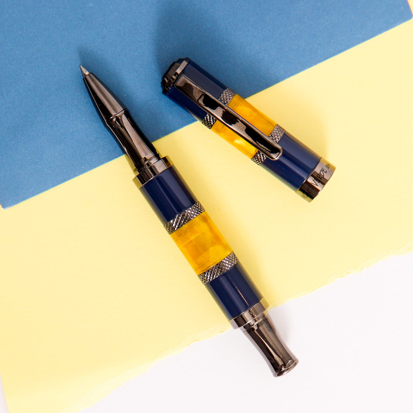 Monteverde-Regatta-Sport-Blue-Yellow-Rollerball-Pen-With-Gunmetal-Trim