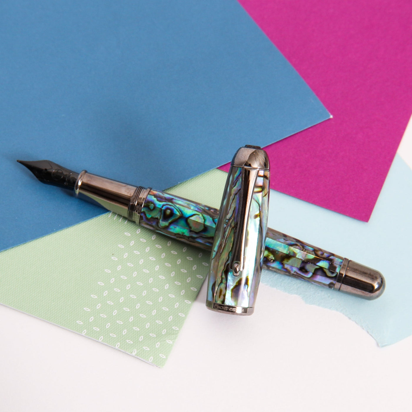 Monteverde-Super-Mega-Abalone-&-Gunmetal-Fountain-Pen-Blue-Green-Purple