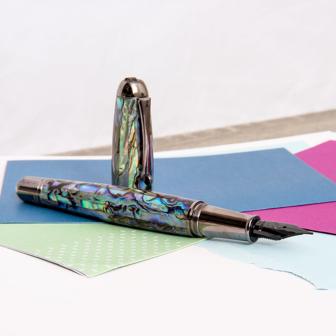 Monteverde-Super-Mega-Abalone-&-Gunmetal-Fountain-Pen-Uncapped