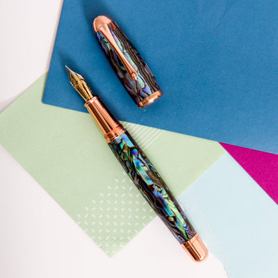 Monteverde-Super-Mega-Abalone-&-Rose-Gold-Fountain-Pen-14k-Nib-Blue-Purple-Green