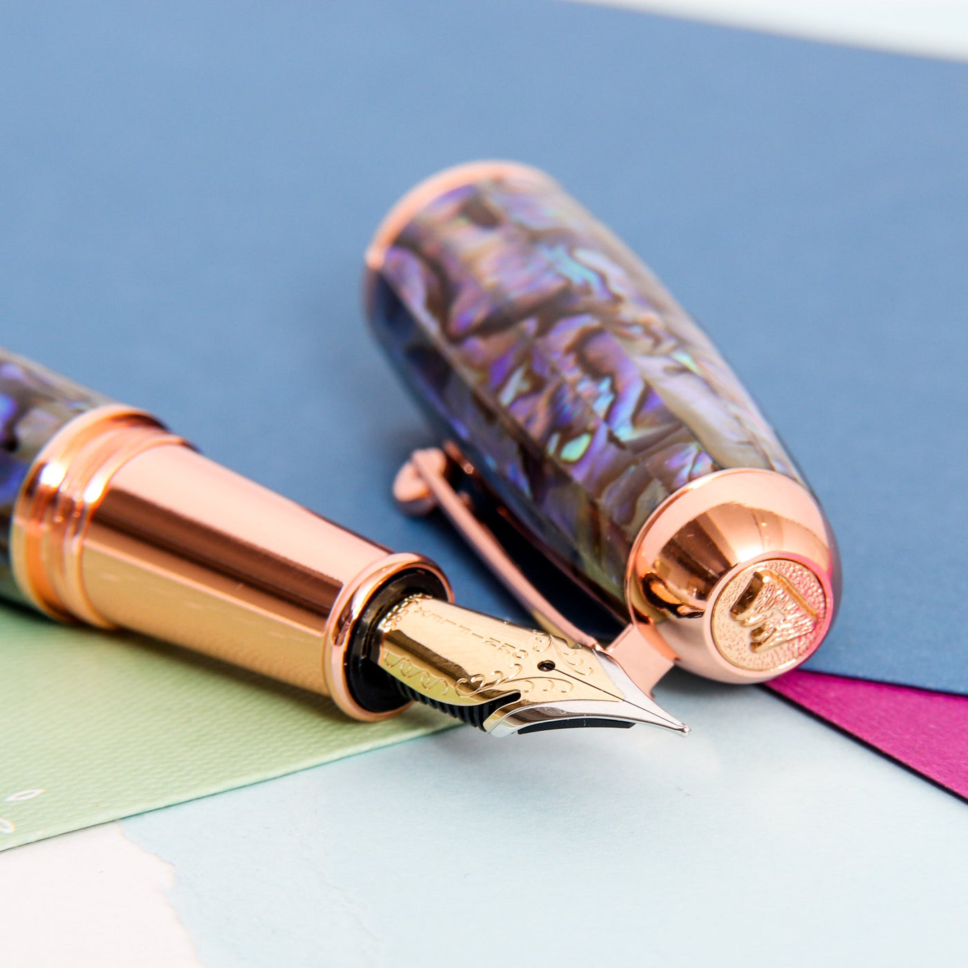 Monteverde-Super-Mega-Abalone-&-Rose-Gold-Fountain-Pen-14k-Nib-With-Gold-Plated-Trim