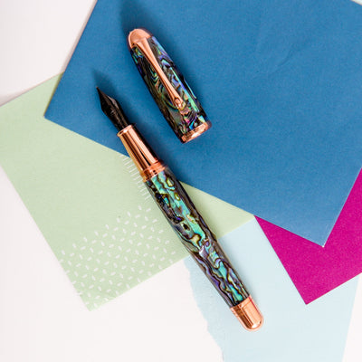 Monteverde-Super-Mega-Abalone-&-Rose-Gold-Fountain-Pen-Blue-Purple-Green