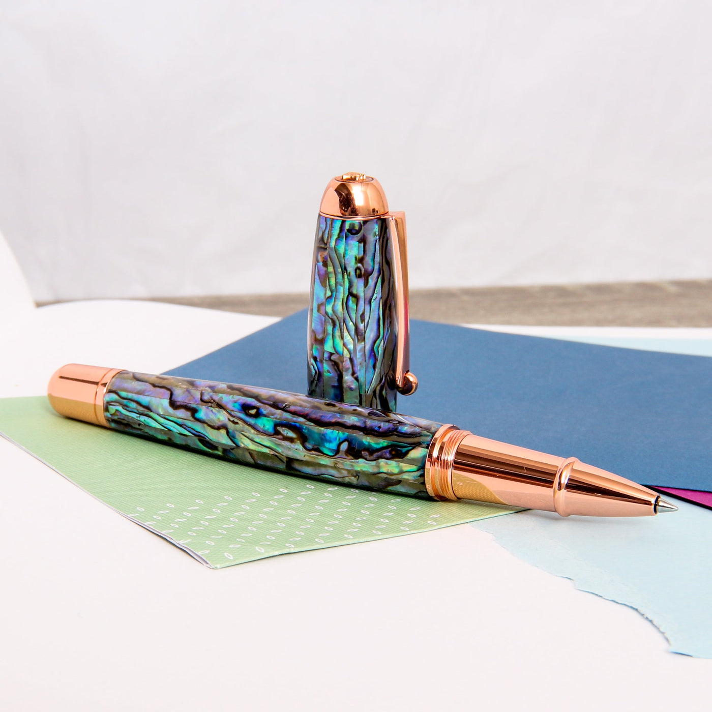 Monteverde-Super-Mega-Abalone-&-Rose-Gold-Rollerball-Pen-Uncapped