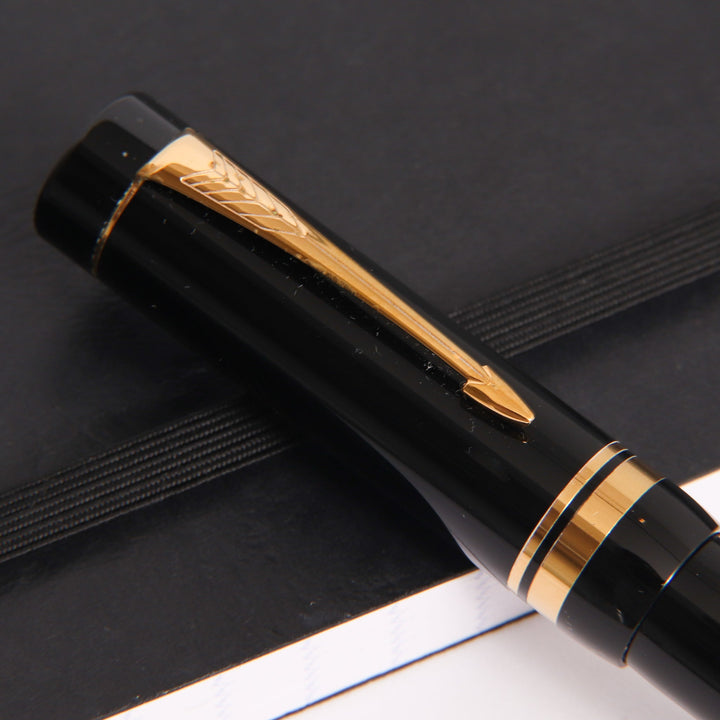 Parker Duofold Centennial Black & Gold Fountain Pen - Preowned