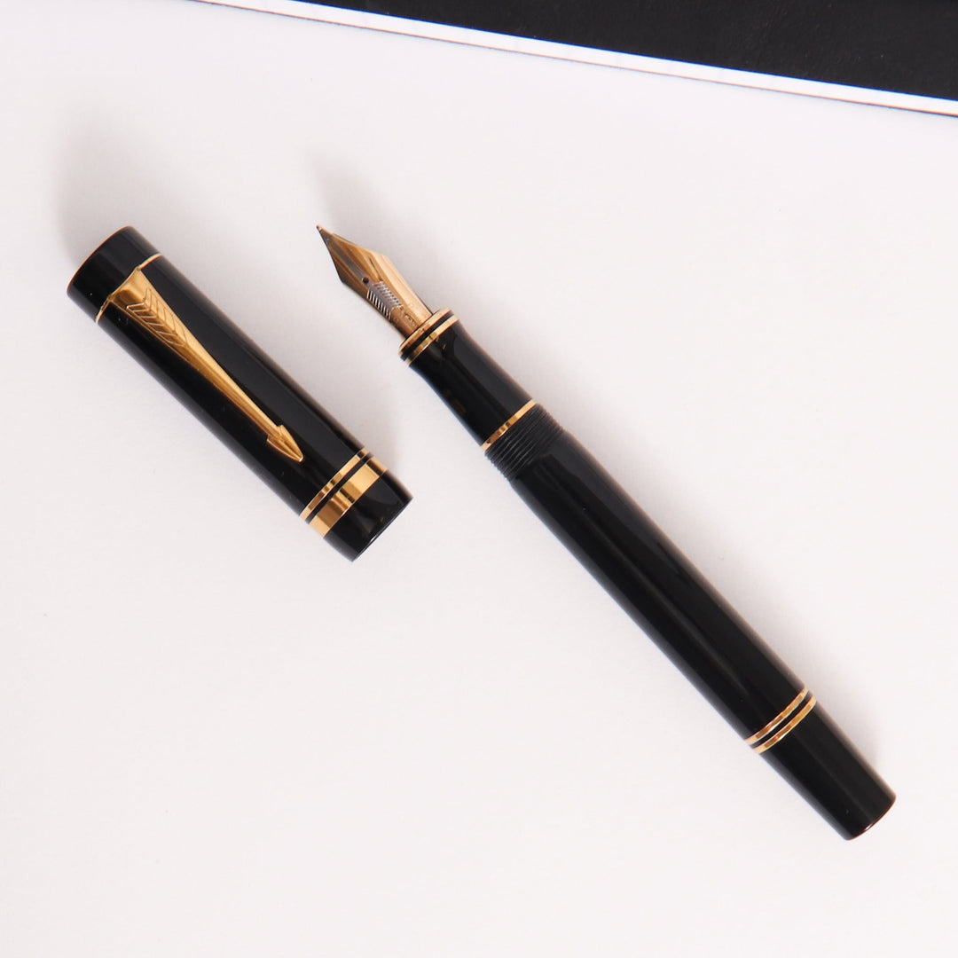 Parker Duofold Centennial Black & Gold Fountain Pen - Preowned