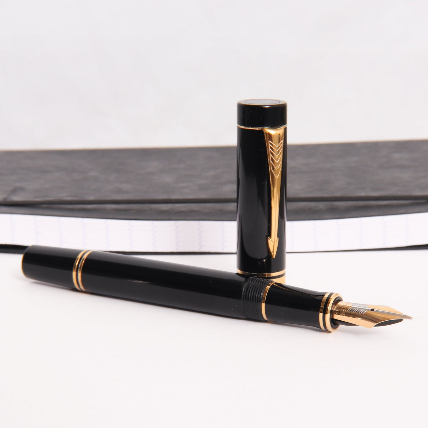 Parker Duofold Centennial Black & Gold Fountain Pen Uncapped