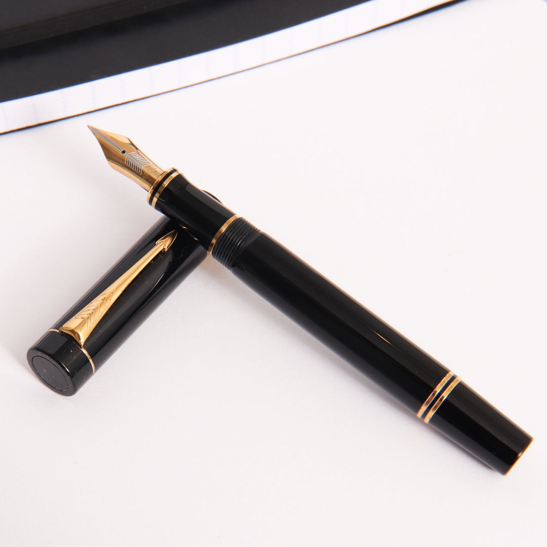 筆記具 PARKER Duofold International BLACK GT FP Parker Duofold Black GT International (Early Model) NIB 18K
