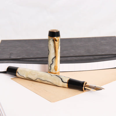 Parker-Duofold-Centennial-Pearl-&-Black-Fountain-Pen-Uncapped