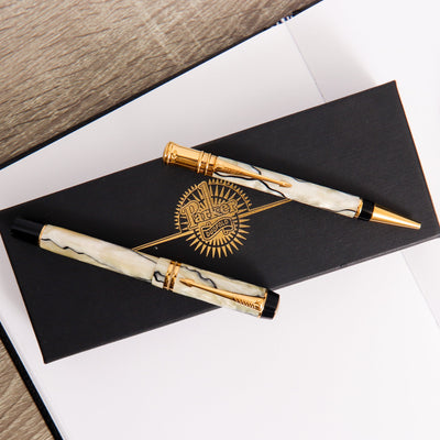 Parker Duofold Centennial Pearl & Black Fountain Pen & Ballpoint Set Two Pens