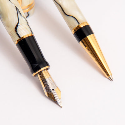 Parker Duofold Centennial Pearl & Black Fountain Pen & Ballpoint Set Two Tips