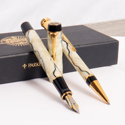 Parker Duofold Centennial Pearl & Black Fountain Pen & Ballpoint Set