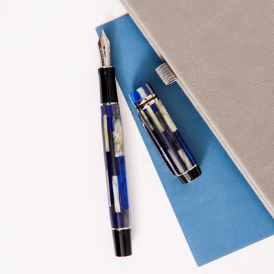 Parker Duofold International Mosaic Blue Fountain Pen With Grey Black And Silver