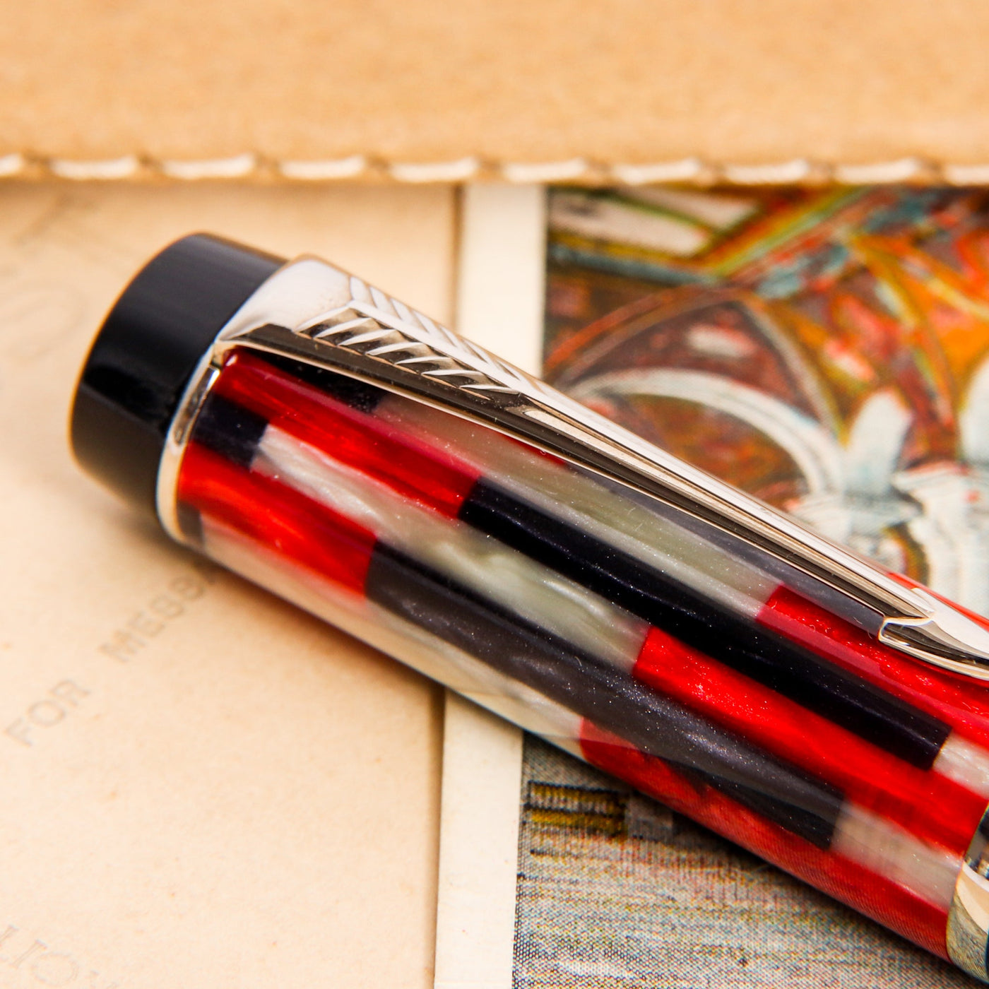 Parker Duofold International Mosaic Red Fountain Pen Clip Details