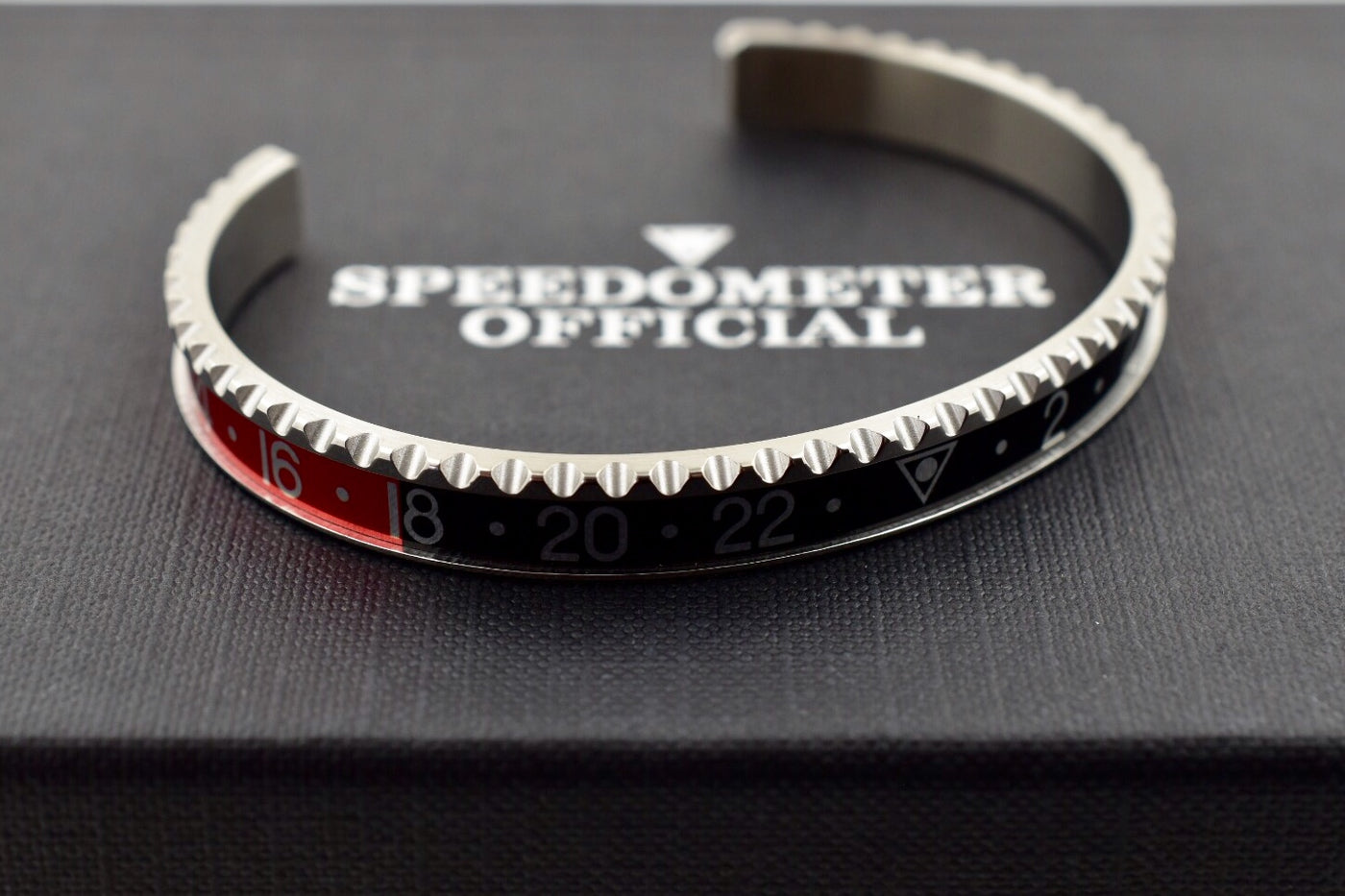 Speedometer Official Silver Steel with Black & Red Insert Bangle Bracelet-Speedometer Official-Truphae