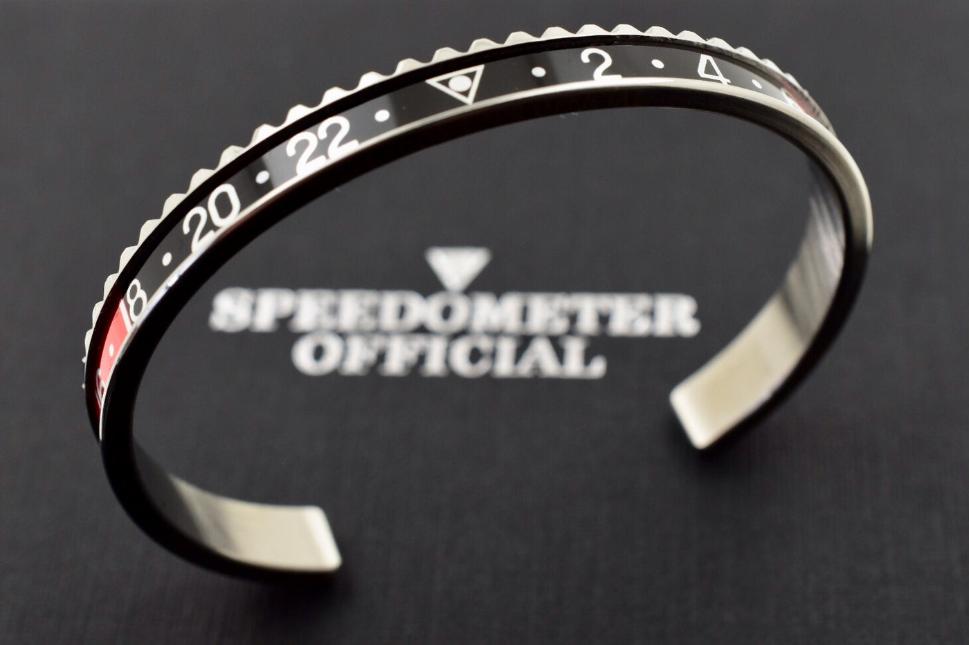 Speedometer Official Silver Steel with Black & Red Insert Bangle Bracelet-Speedometer Official-Truphae