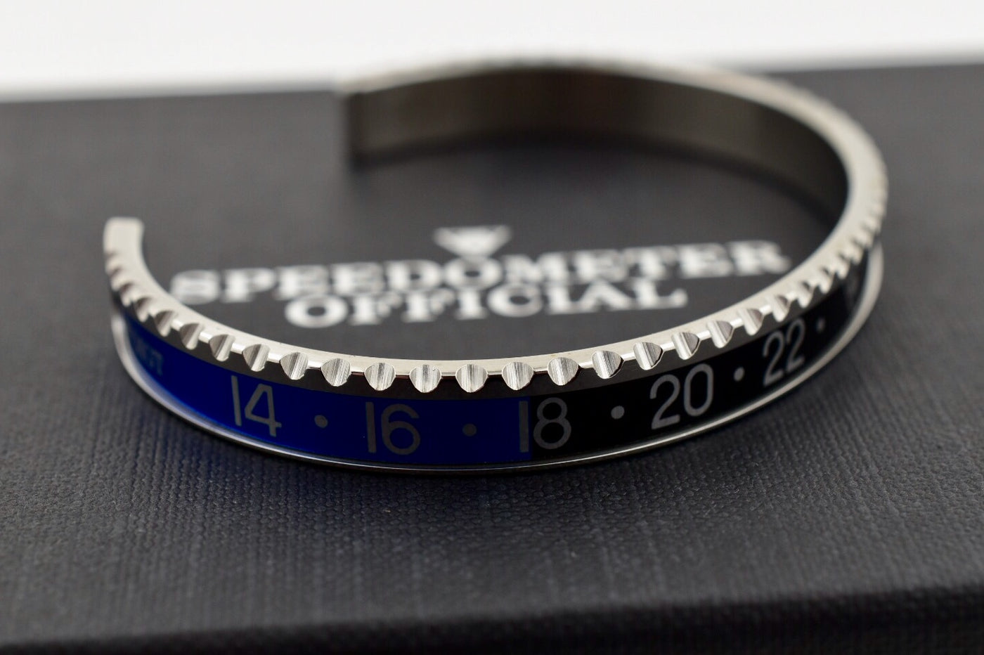 Speedometer Official Silver Steel with Black & Blue Insert Bangle Bracelet-Speedometer Official-Truphae