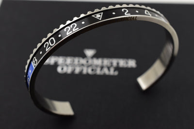 Speedometer Official Silver Steel with Black & Blue Insert Bangle Bracelet-Speedometer Official-Truphae