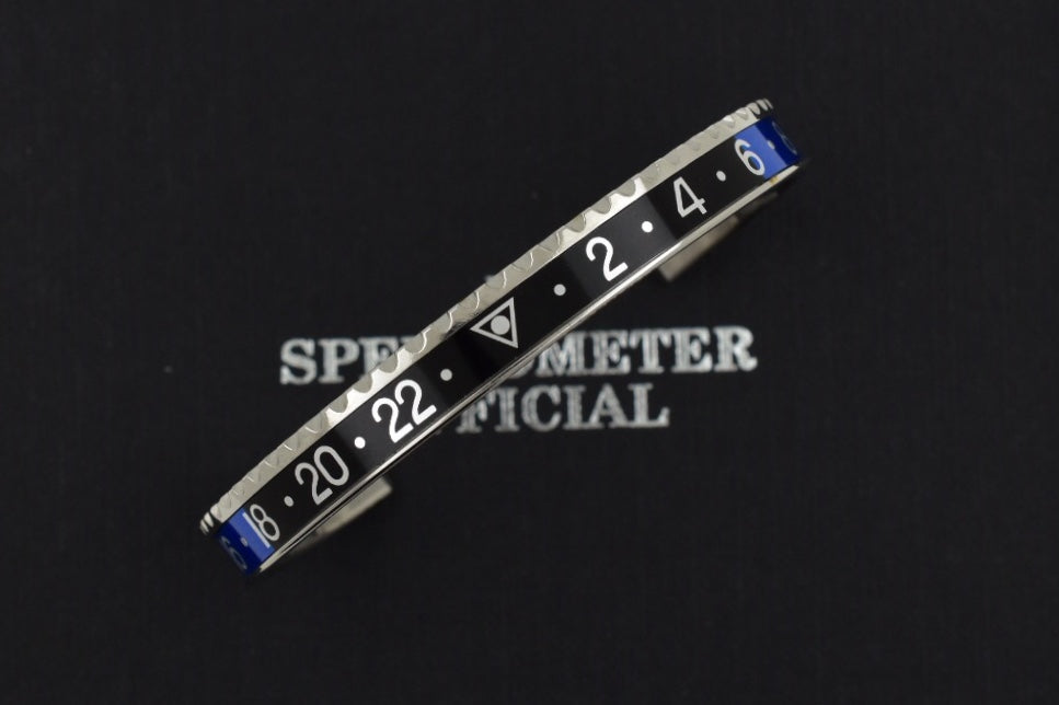 Speedometer Official Silver Steel with Black & Blue Insert Bangle Bracelet-Speedometer Official-Truphae