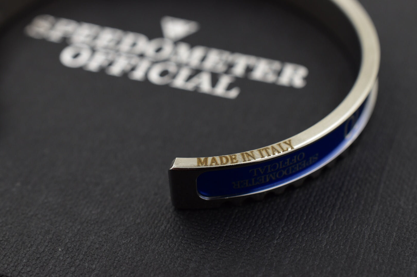 Speedometer Official Silver Steel with Black & Blue Insert Bangle Bracelet-Speedometer Official-Truphae