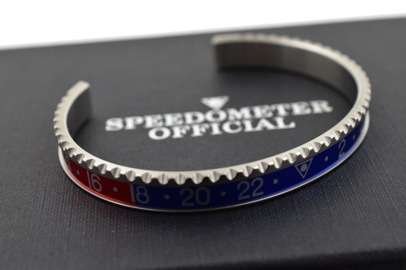 Speedometer Official Silver Steel with Red & Blue Insert Bangle Bracelet-Speedometer Official-Truphae