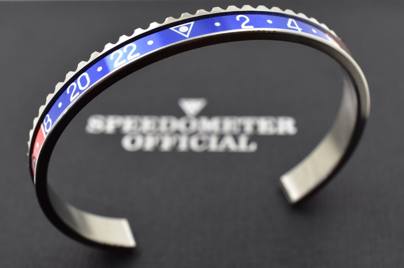 Speedometer Official Silver Steel with Red & Blue Insert Bangle Bracelet-Speedometer Official-Truphae