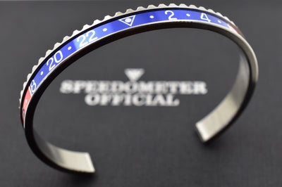 Speedometer Official Silver Steel with Red & Blue Insert Bangle Bracelet-Speedometer Official-Truphae