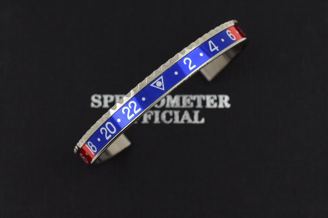 Speedometer Official Silver Steel with Red & Blue Insert Bangle Bracelet-Speedometer Official-Truphae