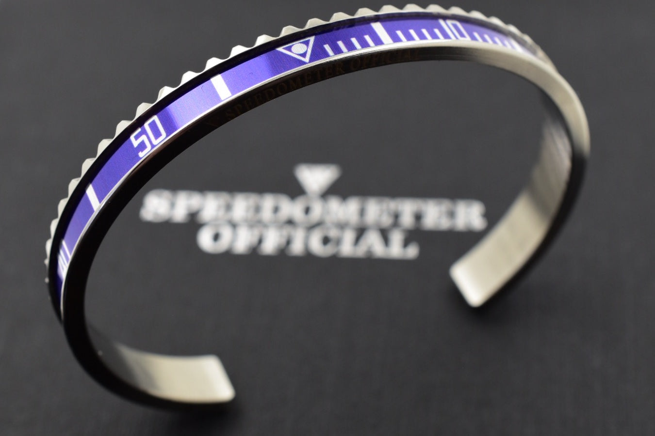 Speedometer Official Silver Steel with Blue Insert Bangle Bracelet-Speedometer Official-Truphae