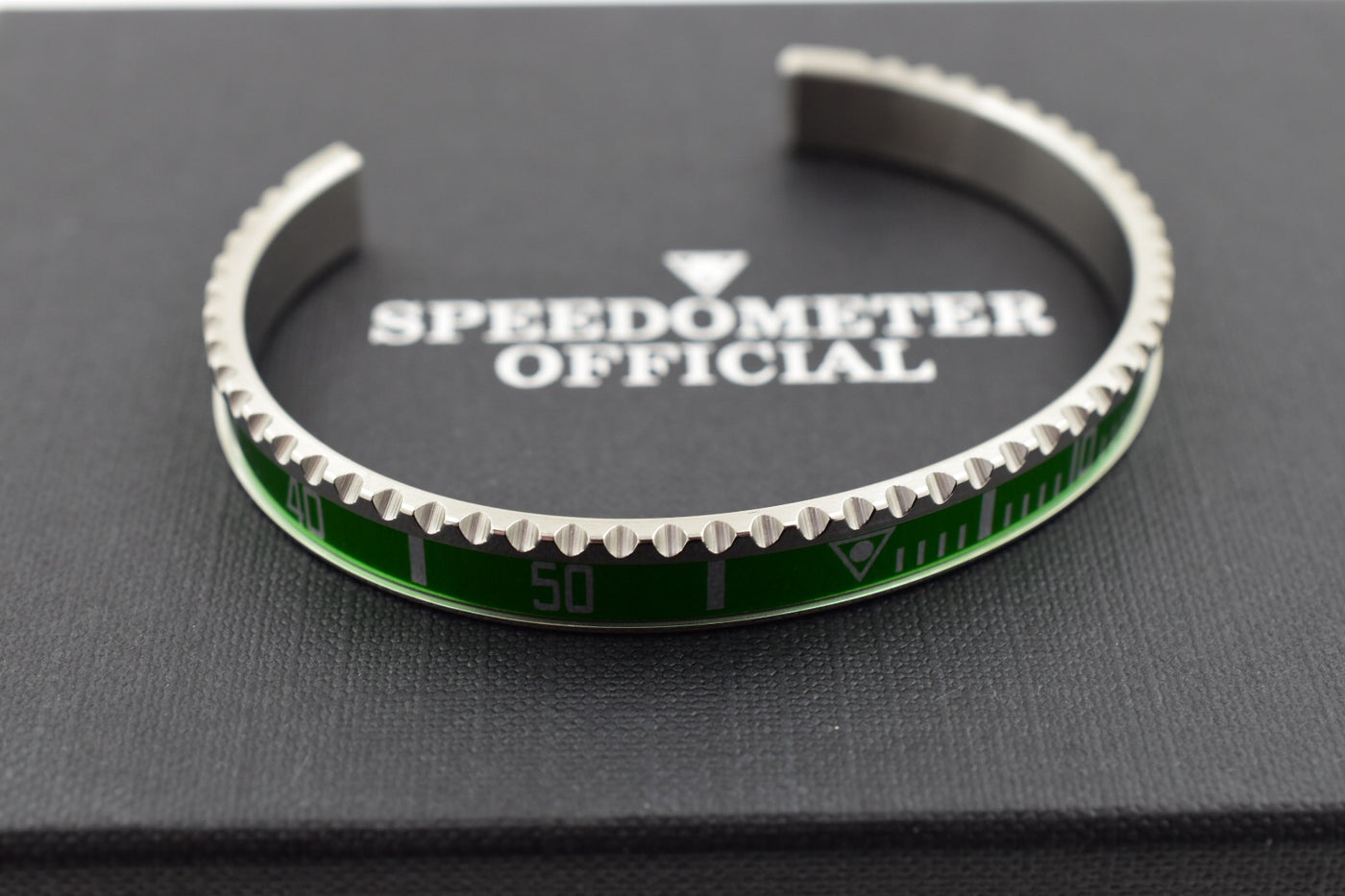 Speedometer Official Silver Steel with Green Insert Bangle Bracelet-Speedometer Official-Truphae