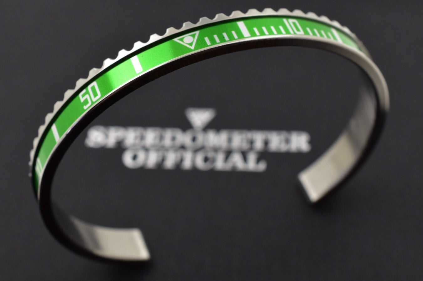 Speedometer Official Silver Steel with Green Insert Bangle Bracelet-Speedometer Official-Truphae