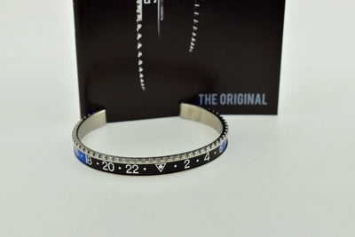 Speedometer Official Silver Steel with Black & Blue Insert Bangle Bracelet-Speedometer Official-Truphae