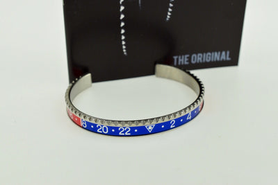 Speedometer Official Silver Steel with Red & Blue Insert Bangle Bracelet-Speedometer Official-Truphae