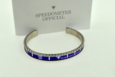 Speedometer Official Silver Steel with Blue Insert Bangle Bracelet-Speedometer Official-Truphae
