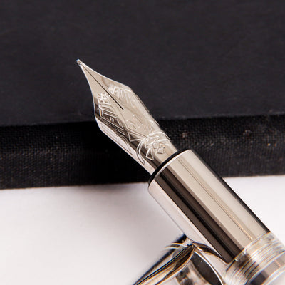 Pineider Avatar Twin Tank Touchdown Clear Fountain Pen Stainless Steel Nib Detail