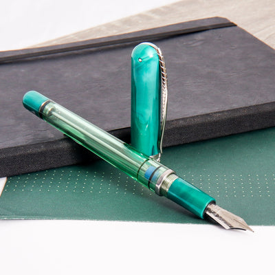 Pineider Avatar Twin Tank Touchdown Forest Green Fountain Pen Silver Trim