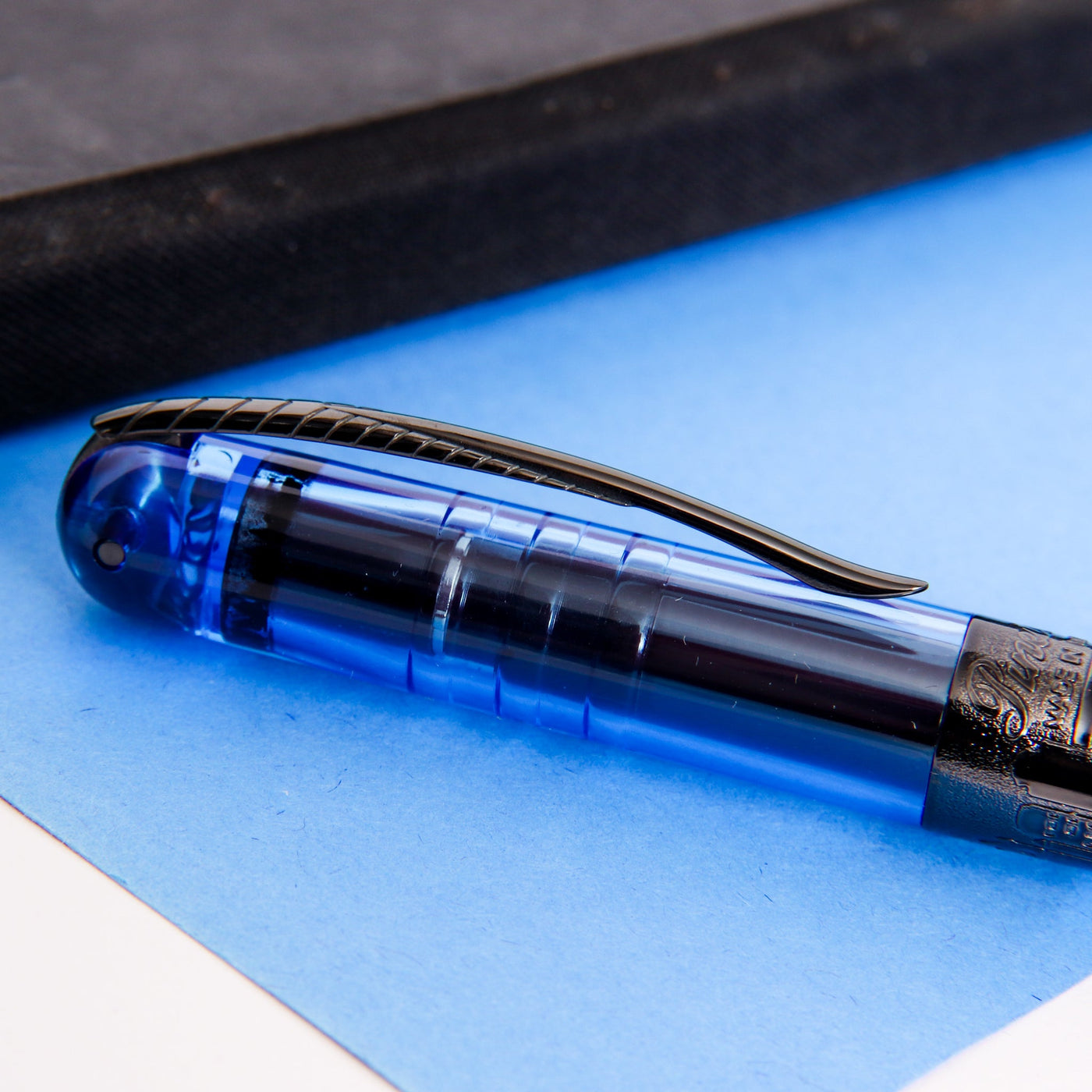 Pineider Avatar UR Demo Black Ice Blue Ballpoint Pen Feather Clip