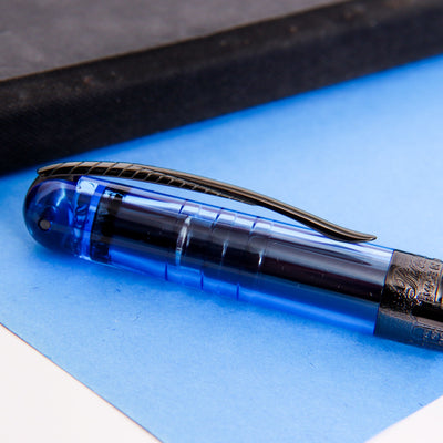 Pineider Avatar UR Demo Black Ice Blue Ballpoint Pen Feather Clip